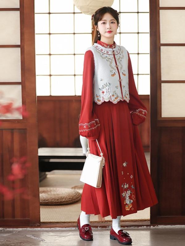 レディース 中国風 漢服 お召しもの 民族風 重厚 刺しゅう より良い レトロ 赤 瀬戸ものお召しもの 秋冬 レディース セットアップ レディースファッション-ドレス
