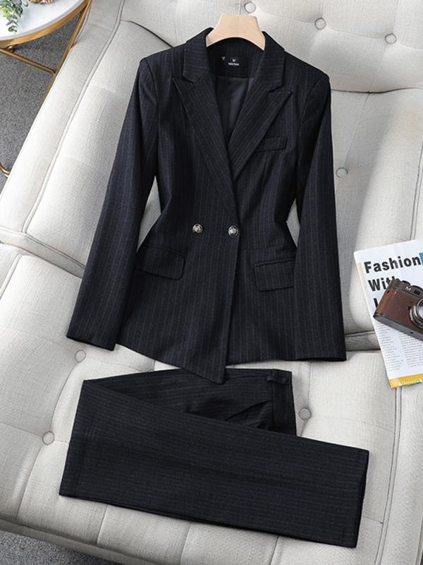 レディース 青い スーツ ウェア ファッション 秋冬服 レディースファッション スリムフィット スーツ襟 シック シンプル おしゃれ