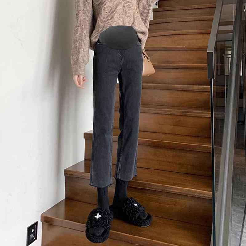 マタニティパンツ 春秋冬 起毛 厚手 妊娠初期 ストレートパンツ ジーンズ 妊婦 腹部サポート デニム ロング