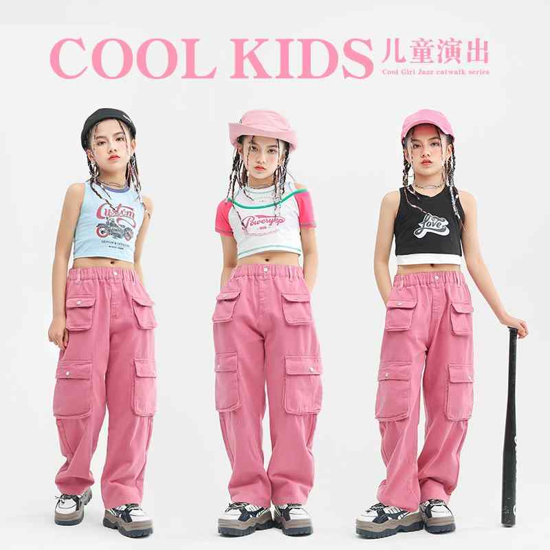 子供服 女の子 Tシャツ タンクトップ へそ出し パンツ 夏 コスチューム バンド ダンス ヒップホップ ストリート系 パフォーマンス 衣装 クール かっこいい キッズ