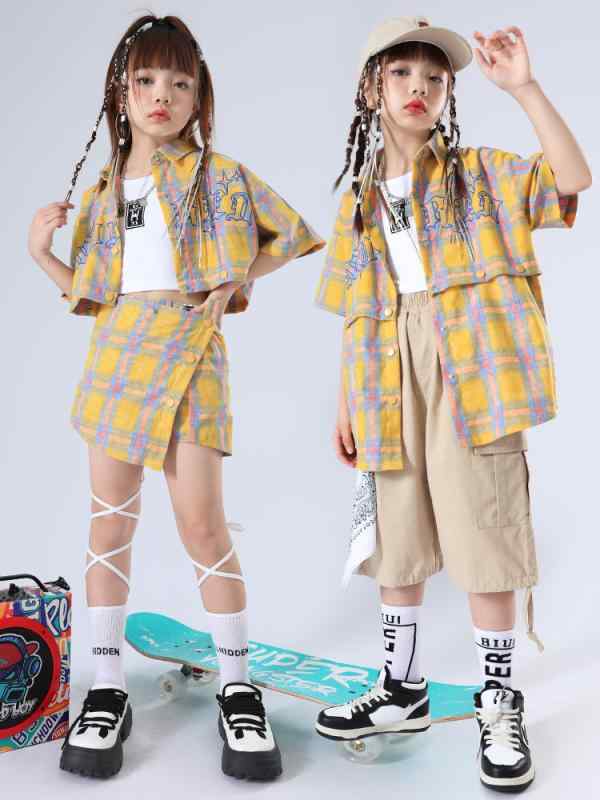 子供服 女の子 男の子 シャツ タンクトップ へそ出し パンツ ミニスカート 夏 コスチューム バンド ダンス ヒップホップ ストリート系 パフォーマンス 衣装 クール かっこいい キッズ