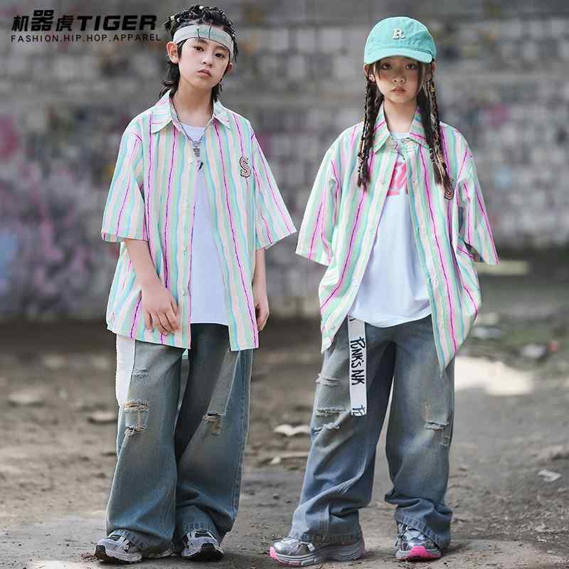 子供服 女の子 男の子 シャツ Tシャツ ジーンズ 夏 コスチューム バンド ダンス ヒップホップ ストリート系 パフォーマンス 衣装 クール かっこいい キッズ