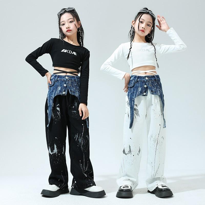 子供服 女の子 Tシャツ へそ出し パンツ 夏 コスチューム バンド ダンス ヒップホップ ストリート系 パフォーマンス 衣装 クール かっこいい キッズ