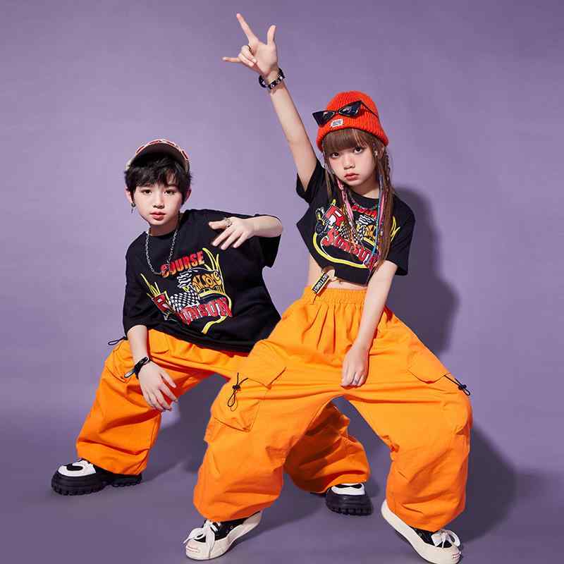 子供服 女の子 男の子 Tシャツ へそ出し パンツ コスチューム バンド ダンス ヒップホップ ストリート系 パフォーマンス 衣装 クール かっこいい
