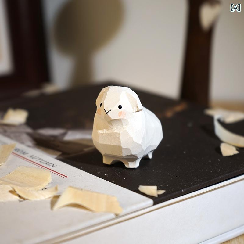 小さめ 子羊 木彫り 装飾品 かわいい ミニ 動物 デスクトップ 装飾 子供 ギフト インテリア ミニチュア