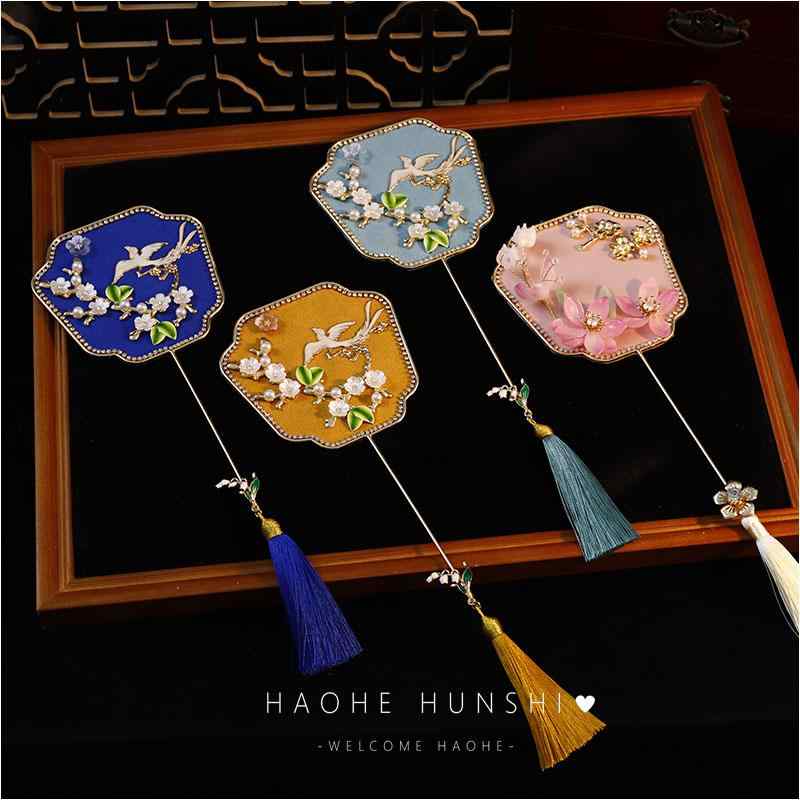 団扇 扇子 ファン 花嫁 中国風 ピンク 蓮 レトロ ミニ 小型 チャイナ風 ウェディング 小道具 アクセサリー クラシカル タッセル エレガント フラワー