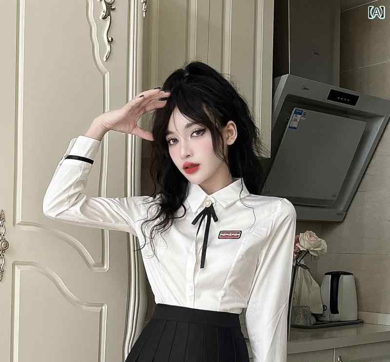 長袖 白 シャツ レディース フロント スーツ 秋 半袖 プリーツスカート 学生 制服 かわいい フェミニン スタイリッシュ 記念写真 コスプレ