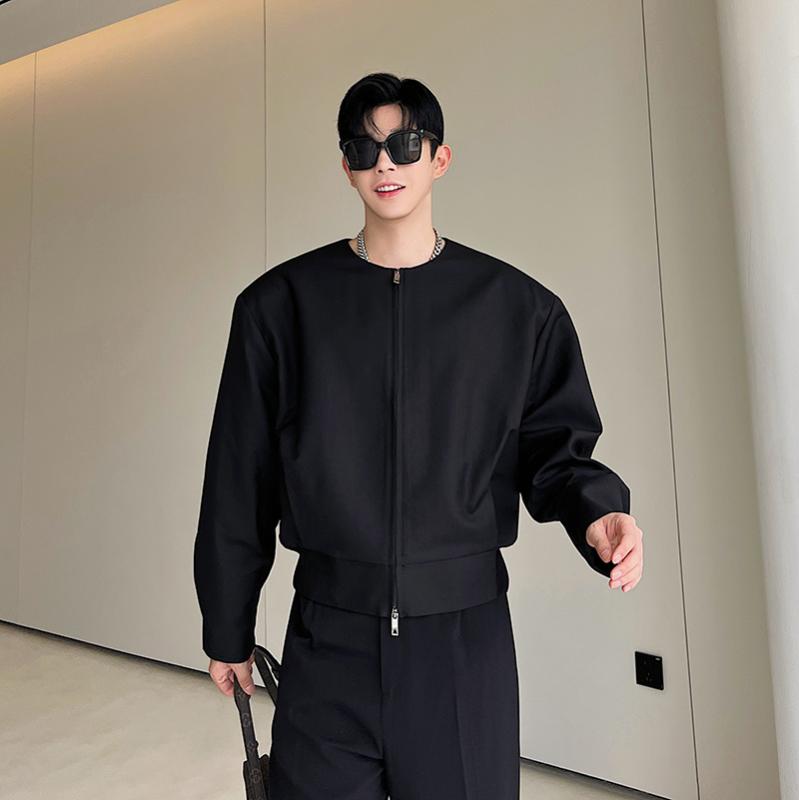 メンズ トップス 韓国 秋 ダブルファスナー 上衣 上衣 感 分かりやすい いの一番 アウター 分かりやすい 黒いこと