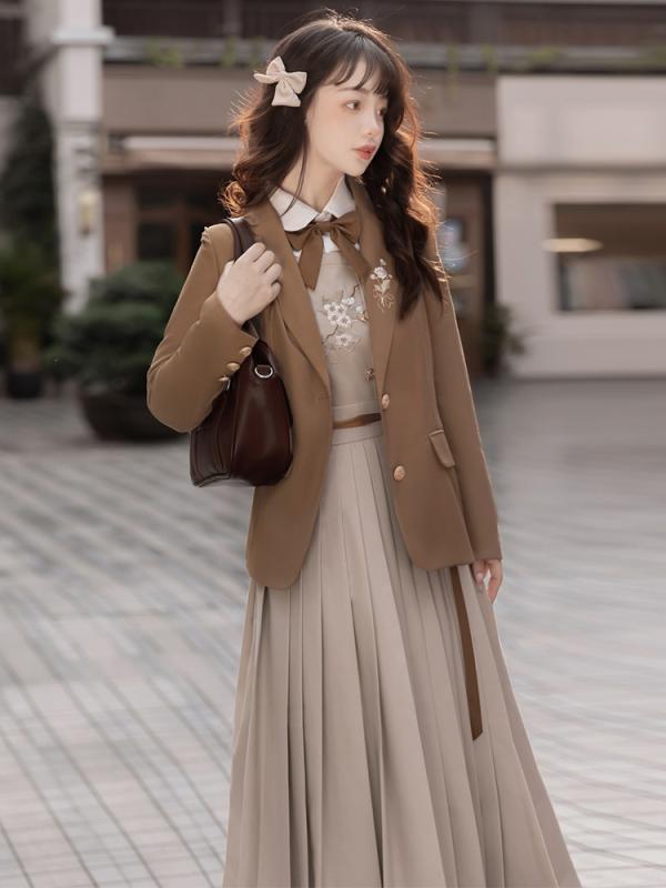 レディース フルセット ブレザー シャツ ワンピース ロングスカート フレアスカート ブラウス
