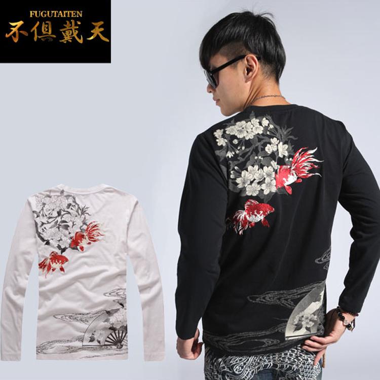 ｔシャツ トップス カットソー メンズ 長袖 刺繍 ラウンドネック 長袖Tシャツ 中国風