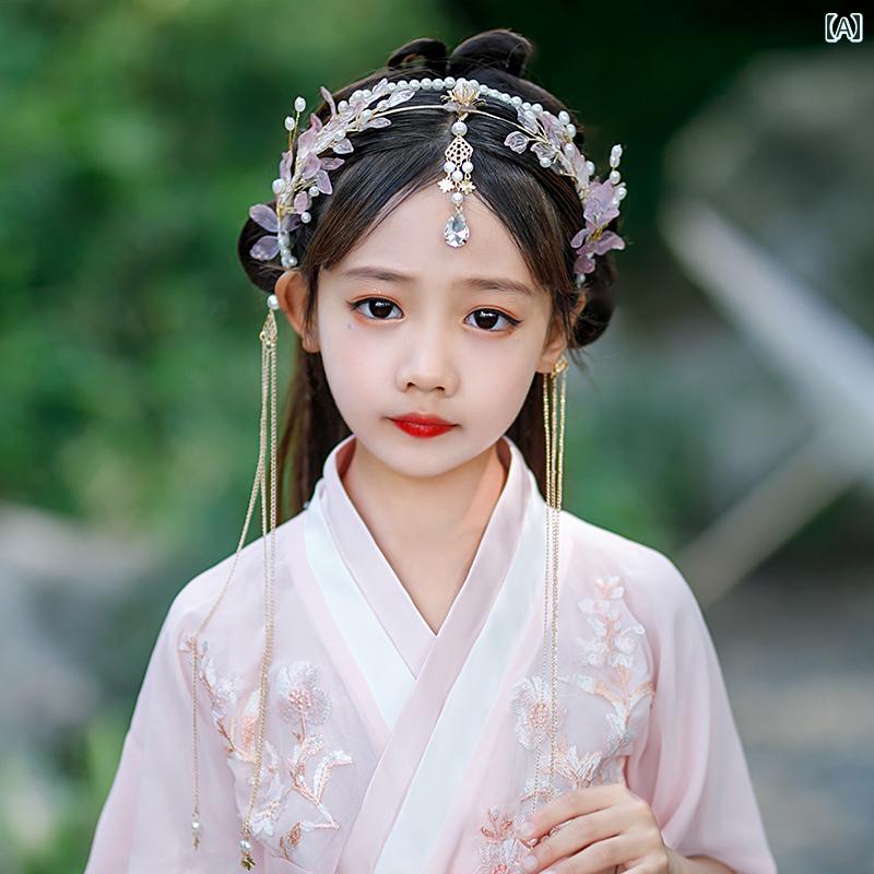 女の子 漢服 頭飾り ヘッドバンド チャイナ風 ヘアアクセサリー かわいい 装飾 伝統 フェアリー レトロ 衣装 髪飾り 写真 漢