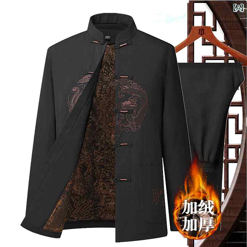 ジャケット 冬 唐服 スーツ メンズ シニア 綿入り 裏起毛 厚手 チャイナ風 祖父 コート アウター 大きめサイズ 刺・墸 暖かい 防寒 普段使い使い ファッション カジュアル