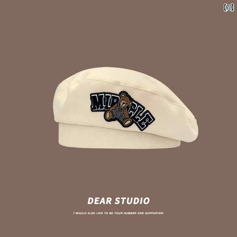 ベレー帽 かわいい ガーリー キュート クマ 刺繍 秋冬 アクセサリー レディース カジュアル ガーリー 小顔 ペインターハット
