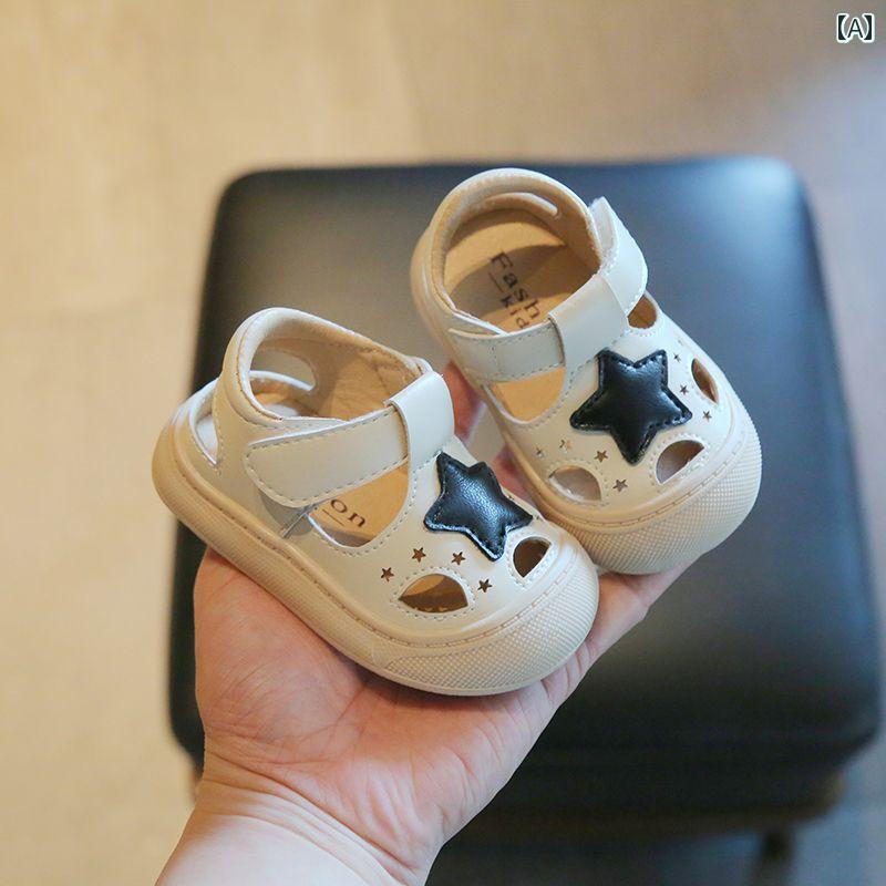 ベビー キッズ シューズ 靴 赤ちゃん サンダル トゥキャップ スター シューズ スポーツ 子供 ソフトソール 滑りにくい 幼児 かわいい 星