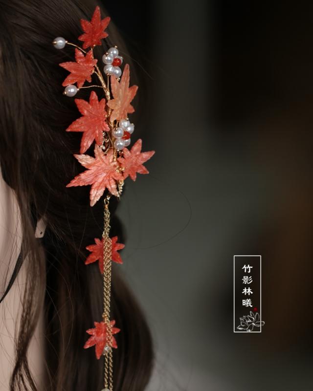 もみじ クリップ 頭飾り ヘアクリップ レトロ ヘアアクセサリー 明代 漢服 クリップ 新年 サイドクリップ レディース サイド 紅葉