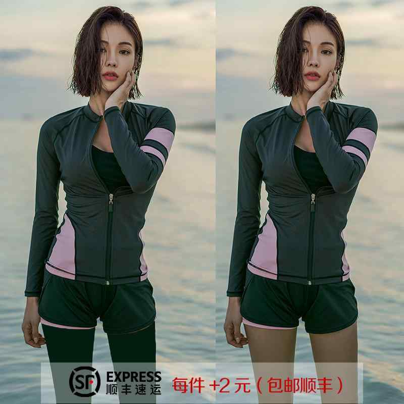 韓国 ダイビングスーツ レディース セパレート ジッパー 日焼け防止 長袖 ラッシュガード ボクサー シュノーケリングスーツ サーフィンスーツ 速乾 水着 5,300円