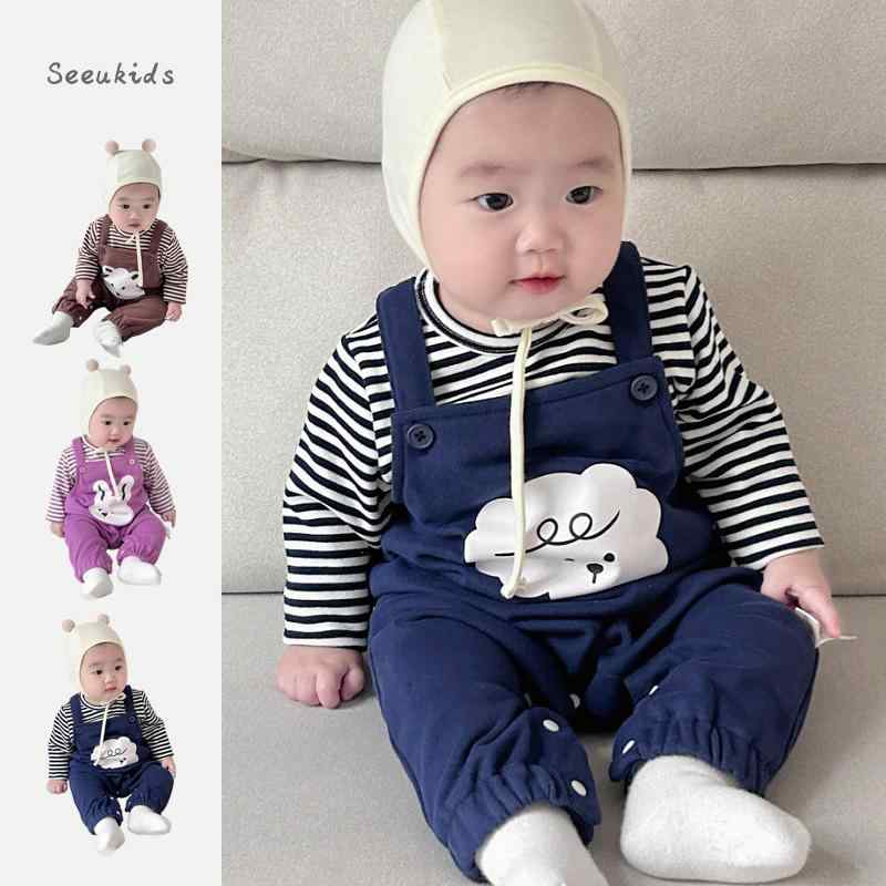 キッズ ベビー服 かわいい 春 韓国 プリント スリング ジャンプスーツ セット 男の子 女の子 2点 セット メンズ レディース兼 ベビーウェア かわいい