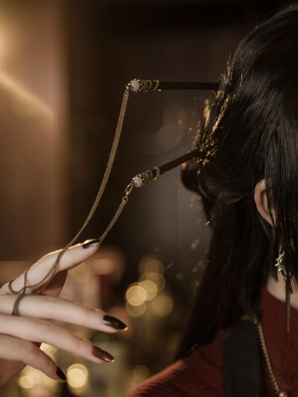 ヘアピン ダブルヘアピン 髪飾り コスプレ クラシカル レトロ 木 キャッツアイ 石 オールド 簪 カチューシャ ヘアーアクセサリー 韓国 仮装