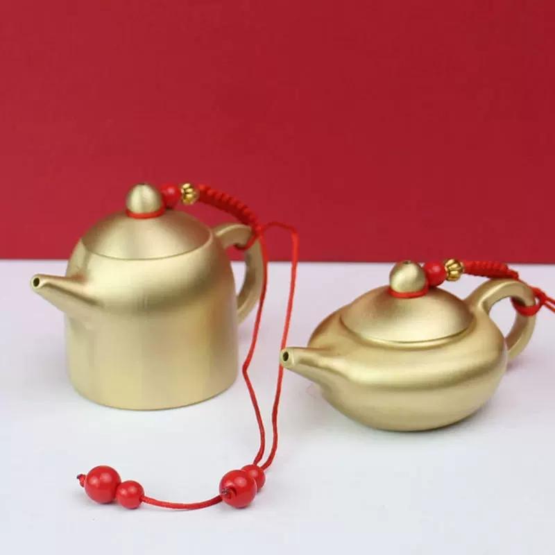 真鍮 ミニ ハンドル付 ケトル 紐 小さめサイズ 急須 シンプル レトロ 中国風 飾り 装飾品 インテリア