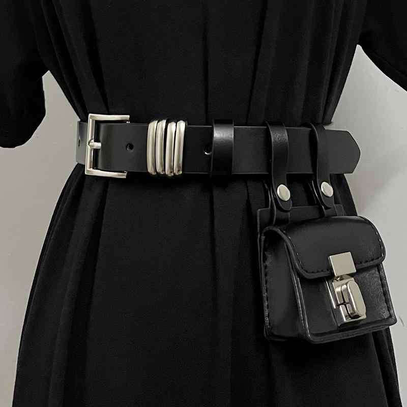 レディース ブラック スクエア バッグ ファッション アクセサリー オールシーズン ベルト ウエスト バンド