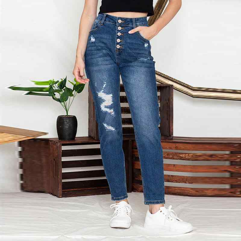デニム ダメージ ハイウエスト スキニー アメリカン ファッション レディース 服 大人 きれいめ カジュアル おしゃれ 秋冬 オールシーズン