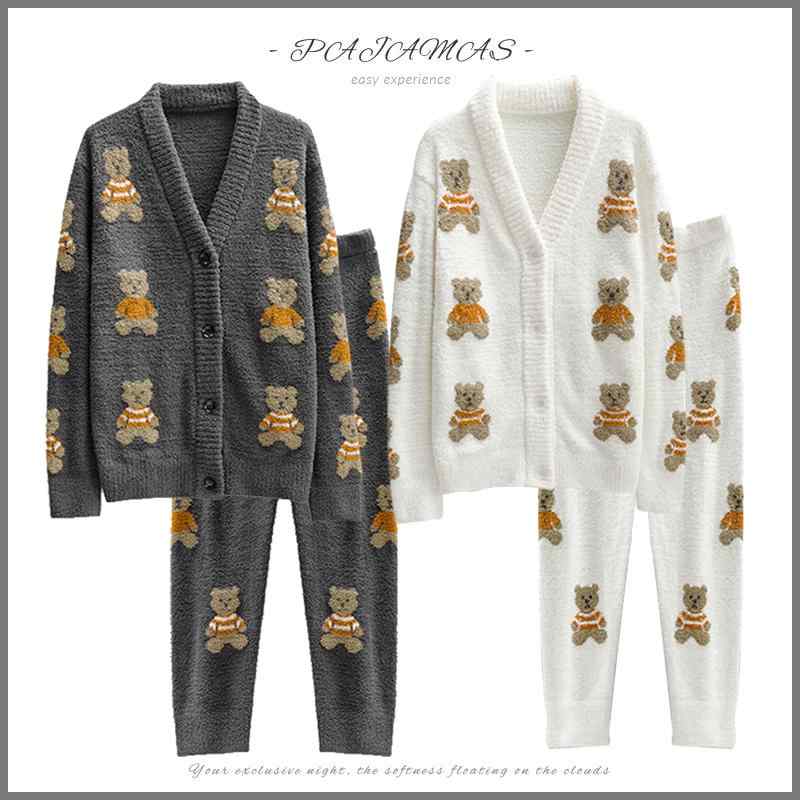 パジャマ カップル かわいい お泊り カップル レディース 秋冬 ソフト コーラル 起毛 暖かい 冬 クマ メンズ ホーム 服 仲良しカップル