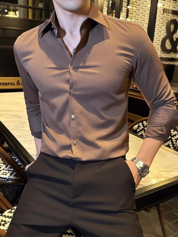 メンズ 豪華感 無地 長袖 シャツ アイロン 不要 ビジネス フォーマル スリム 豪華感 韓国 カジュアル シャツ 広角襟 オールシーズン スリムフィット ファッション スタイリッシュ|セキュアデポ