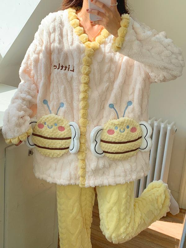 パジャマ 秋冬 レディース 可愛くて 厚手 暖かい レディース カーディガン コーラル 起毛 ホーム 服 スーツ 春 ナイトウェア ホームウェア 長袖