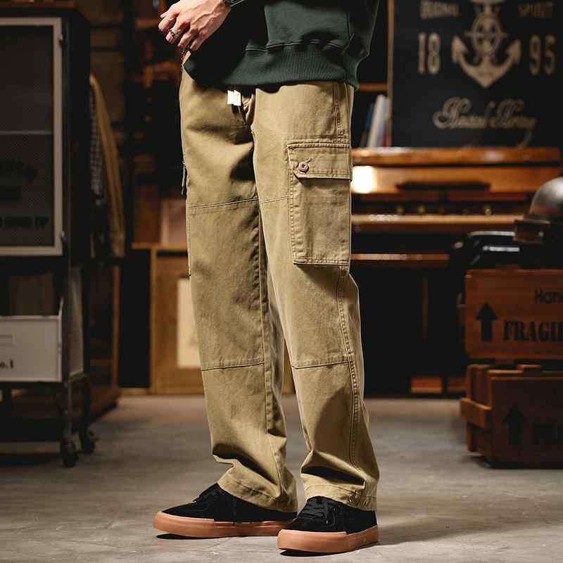 メンズ カーキ 作業 アウトドア パンツ メンズ アメカジ レトロ 春秋 ゆったり 大きめサイズ ストレート ワイド パンツ ウォッシュド メンズカジュアル ストレッチ性 ファッション