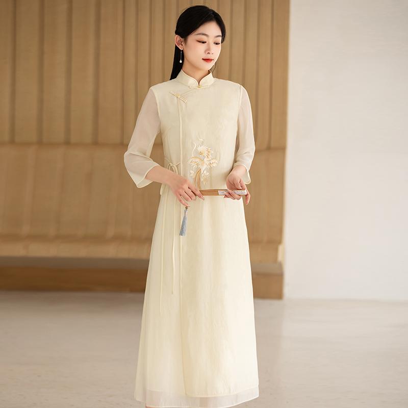 チャイナドレス トップス スカート ロング コート チャイナ ロング ワンピース 刺・墸 漢服 レトロ ジャケット 中国風 春夏秋 レディース 清楚 かわいい 婦人服 レディース|セキュアデポ