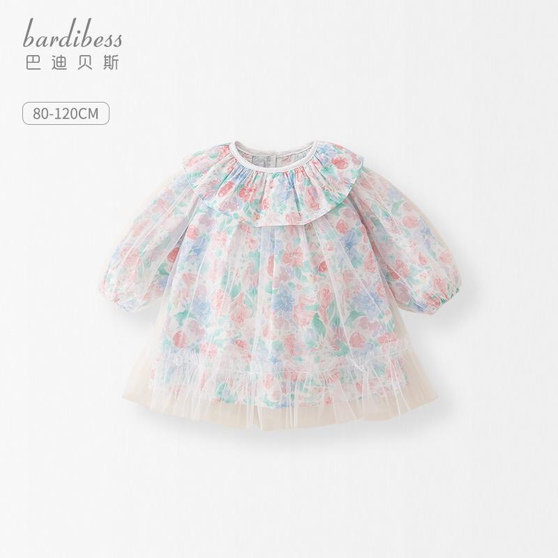 ワンピース スカート ドレス 幼児 赤ちゃん品 キッズ 子供 おしゃれ ファッション 女の子 花柄 プリンセス メッシュ 長袖 フラワー かわいい コットン