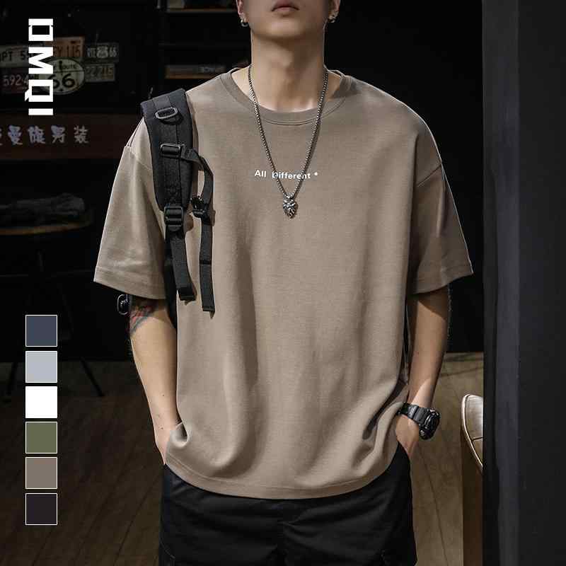 Tシャツ ヘビー レトロ ベーシック メンズ 半袖 ゆったり 大きめサイズ 大きめサイズ 厚手 綿ウール テキスト ラウンドネック 夏 レジャー