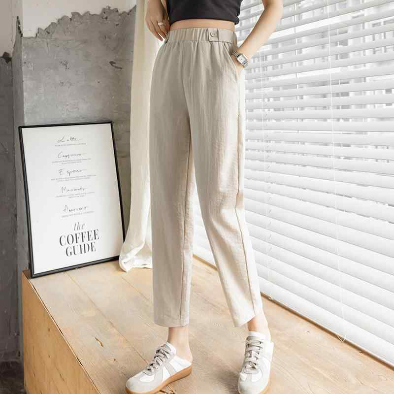 パンツ ズボン ボトム レディース おしゃれ ファッション シンプル レディース 綿麻 夏 薄手 スリム ストレート ハイウエスト 九分丈 カジュアル 大きめサイズ