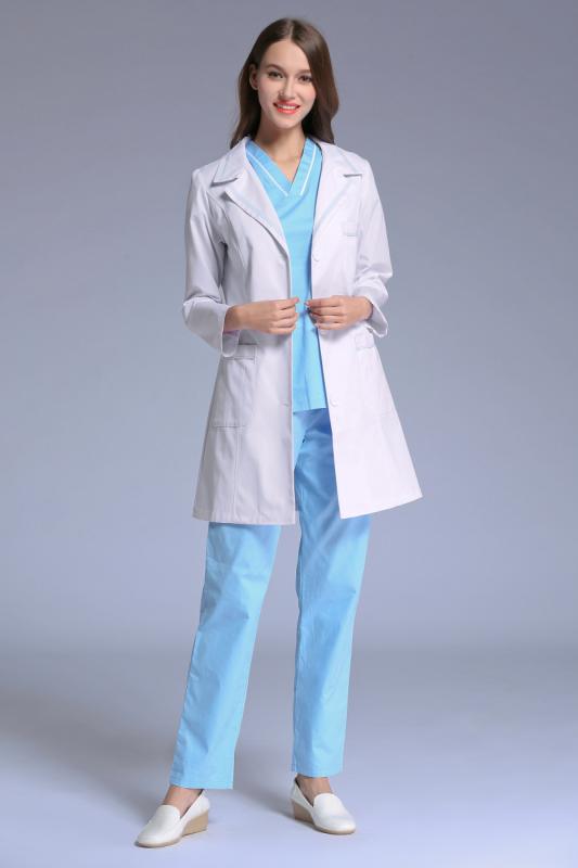白衣 ユニフォーム 制服 シンプル ホワイト 病院 薬局 カウンセラー 韓国 美容 レディース 長袖 歯科 医師 研究 作業 大きめサイズ ポリエステル
