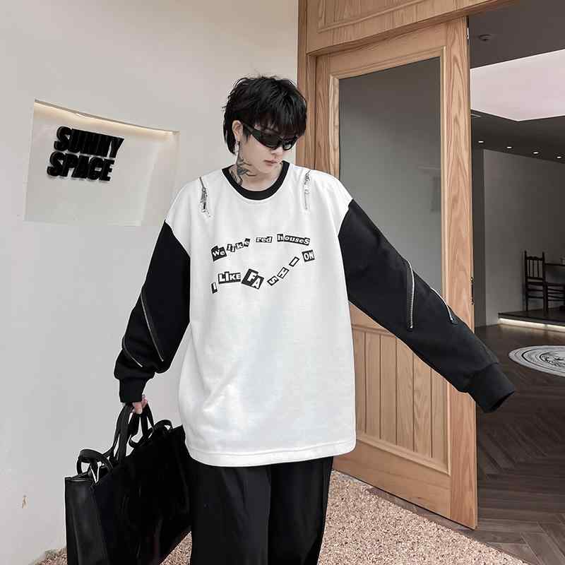 メンズ トップス 韓国 秋服 アメリカン ストリート スポーツ プルオーバー スウェット ステッチ コントラストカラー トレーナー