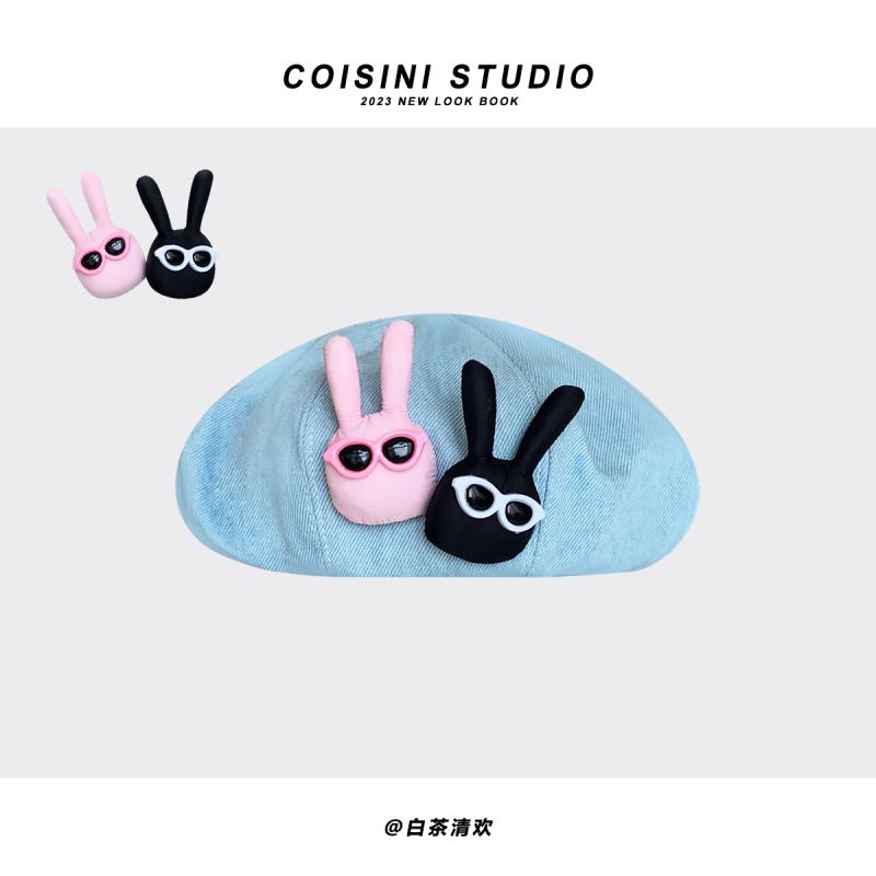 かわいい サングラス バニー ベレー 帽 レディース 春夏 レトロ デニム ペインター ハット 小顔効果 ウサギ うさぎ