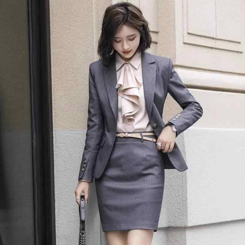 レディース か細い填まる 長袖 冬 長袖 縞模様 やり方服 取り引き 執務室 レディース 3点 4点仕掛ける 五分丈仕掛ける 流行り物