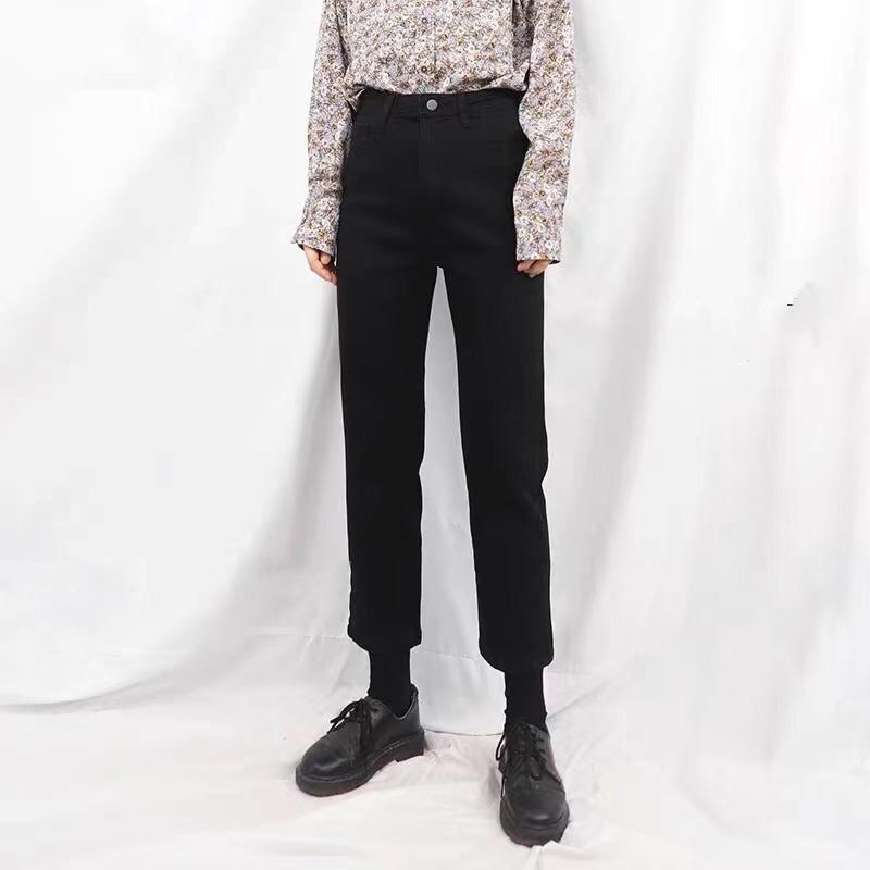 パンツ ズボン ボトムス デニム ジーンズ レディース おしゃれ ファッション シンプル ストレート 秋冬 ハイウエスト ブラック カジュアル 大きめサイズ｜セキュアデポ