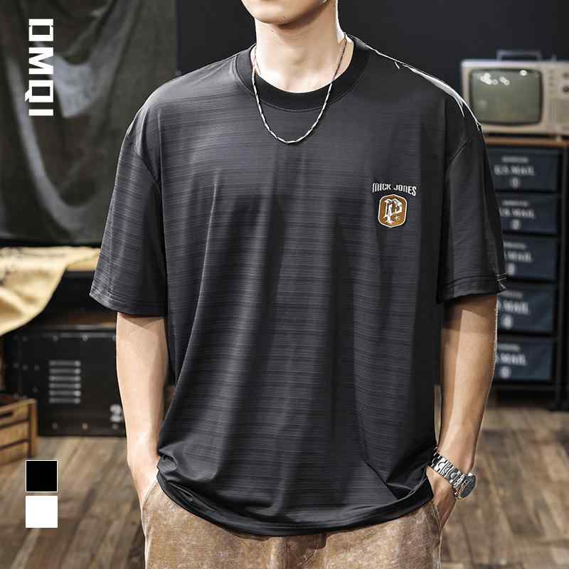 半袖 Tシャツ 夏 ひんやり 涼しい 快適 薄手 涼しい 通気性 メンズ ゆったり 大きめサイズ メンズ 軽量 刺繍 都会 大きめサイズ デイリー ラウンドネック