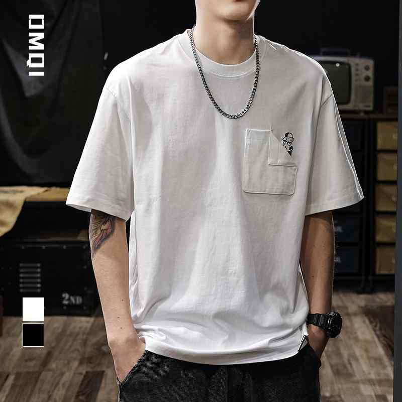 Tシャツ ヘビー コットン アメリカン ポケット 半袖 メンズ 夏 大きめサイズ メンズ ラウンドネック ゆったり プリント ウォッシュ 綿 都会