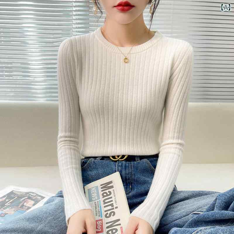 レディース トップス おしゃれ 婦人服 シャツ セーター ニット 春秋 インナーセーター 長袖 ラウンドネック スリムフィット｜セキュアデポ