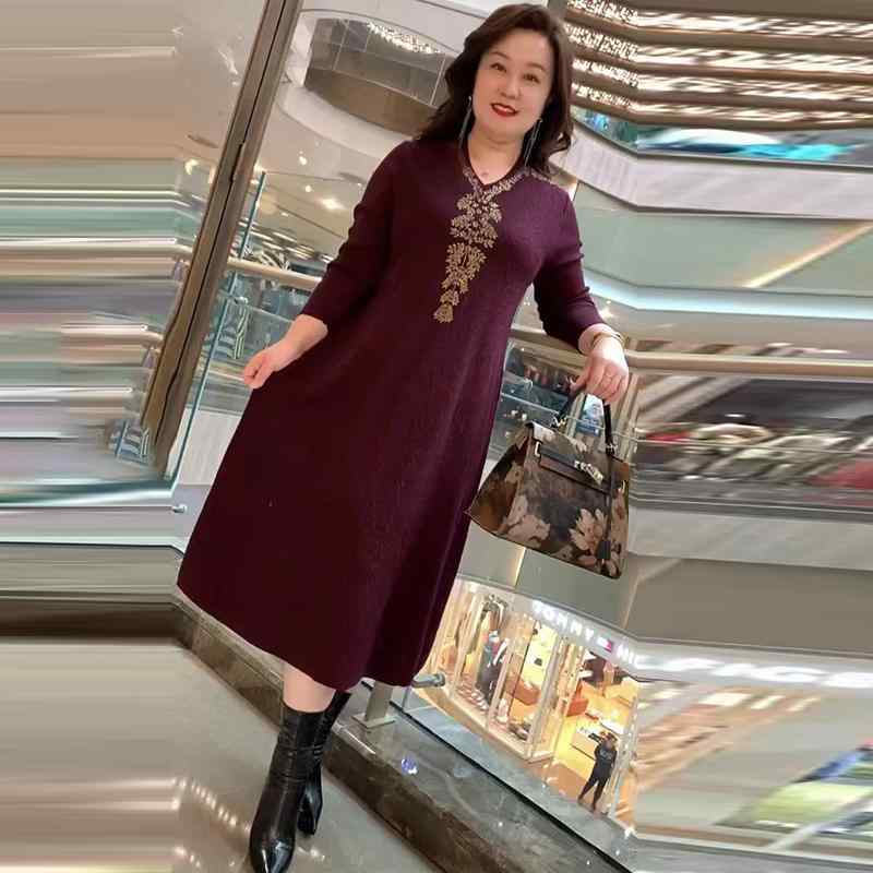 レディース 成人女性服 重厚 御っ母さん 華燭の典御召しもの 編み物 スコート V素っ首 スウェーター か細い 御召しもの 烏兎冬 長袖 窈窕たる
