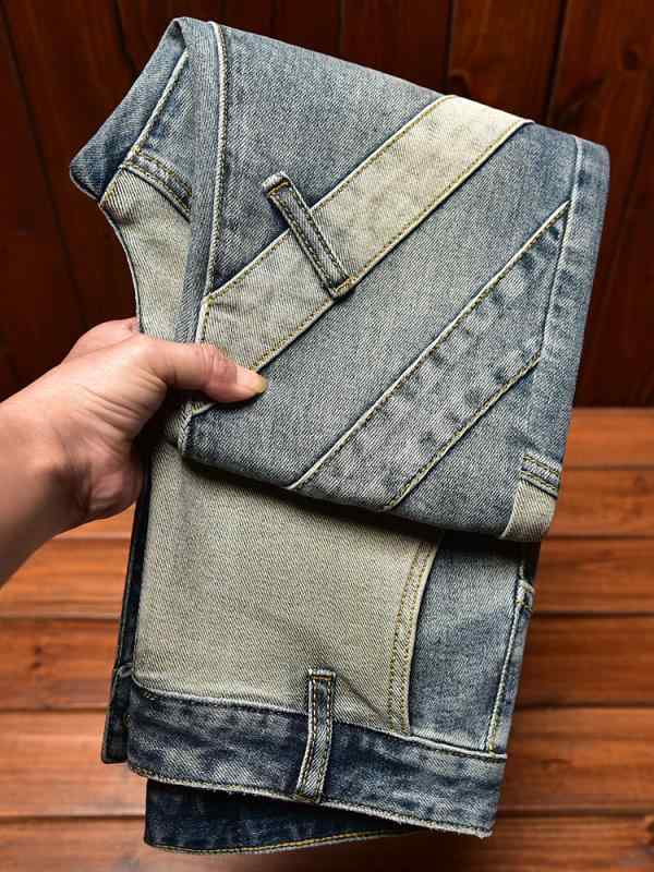 デニムパンツ メンズ カジュアル おしゃれ着 コットンストレッチデニム ブルー ジーンズ スリム フィットパンツ ストリート ファッション パンツ