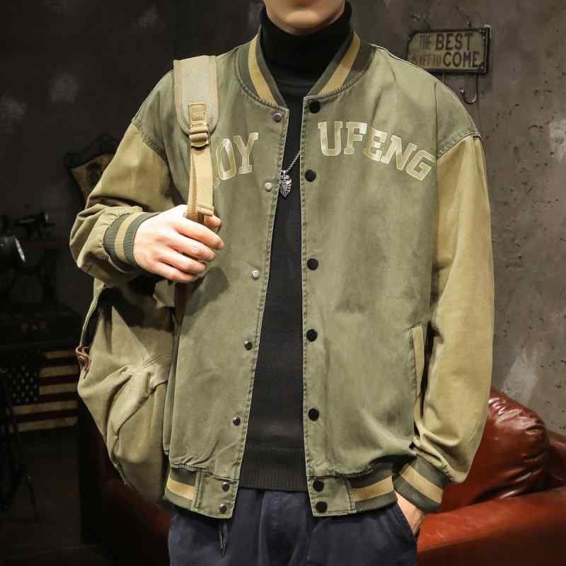 メンズ 上衣 長袖 秋冬 アメリカン アウターウェア 心地好い スタジャン レトロ ベイスボール 表どおり 余暇 ラウンド素っ首 丸首 前食い違い 名取り草 2 ツートーン 綿 綿織物 否鉄 ゆったり 大きめ大きさ 制服 メンズ