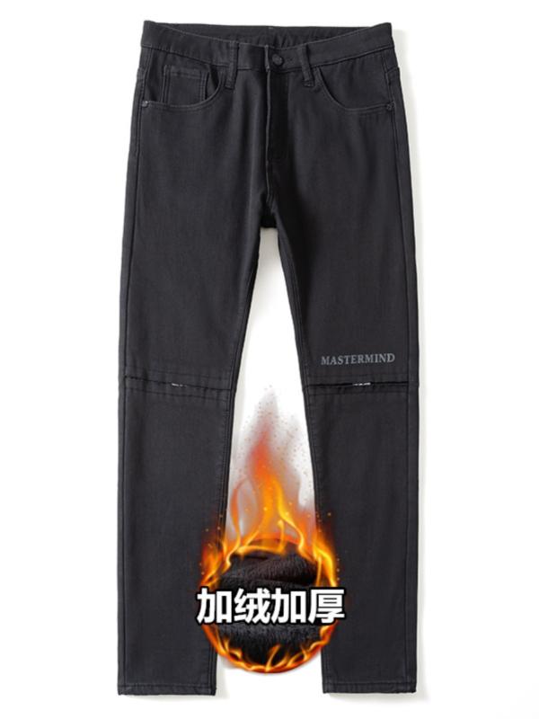 メンズ デニム 黒 ジーンズ 厚手 ストレッチ性 冬 ロング パンツ メンズ 暖かい デニム シンプル カジュアル スタイリッシュ