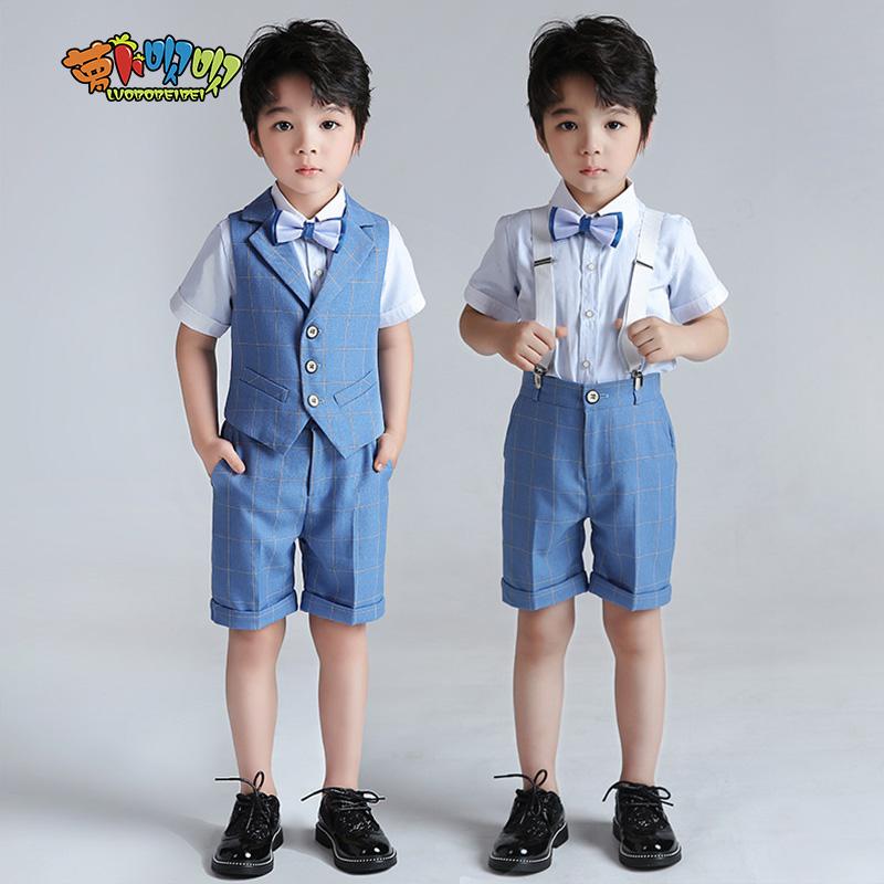 フォーマル スーツ 子供服 キッズ 夏 スーツ パンツ シャツ ベスト 蝶ネクタイ サスペンダー 男の子 写真撮影 発表会 パフォーマンス 結婚式 セレモニー 衣装 セット