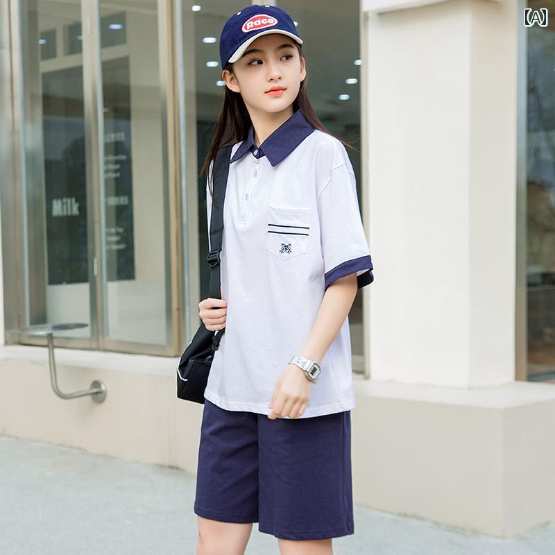 女の子 セットアップ 2点セット パンツ ポロシャツ かわいい スポーティー カジュアル 夏 リラックス デイリーウェア おしゃれ 中学 高校 学生