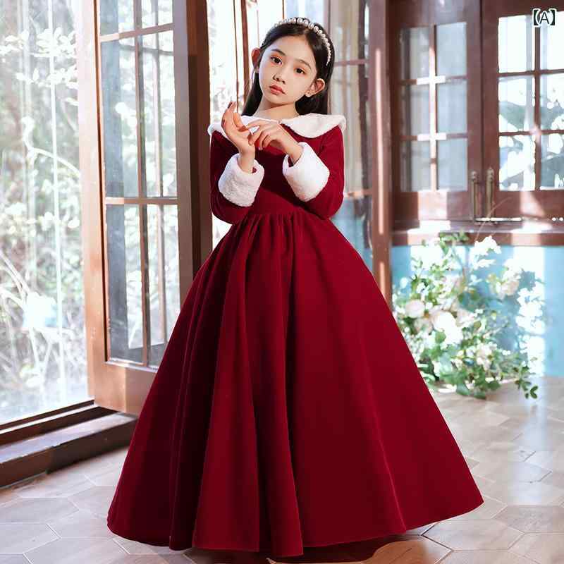 女の子 イブニングドレス 秋冬 プリンセス フラワーガール ウェディング セレモニー服 長袖 フローラル エレガント キッズ服 ファッション