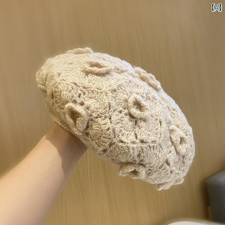 秋冬 レディース ベレー帽 暖かい 帽子 花柄 おしゃれ ファッション 防寒 アウトドア カジュアル フェミニン