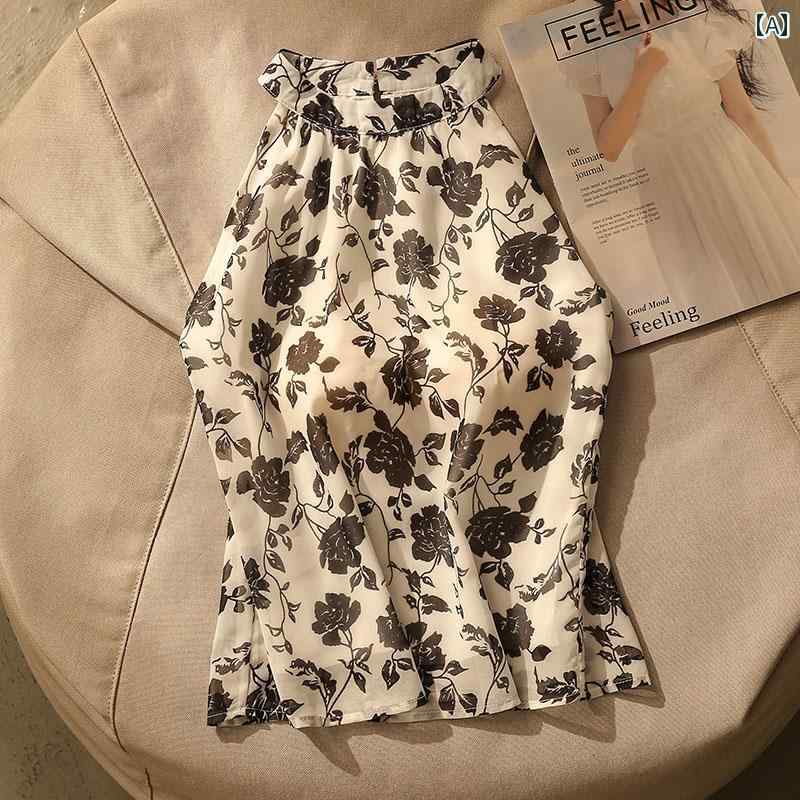レディース 夏 花柄ホルターシフォントップス ノースリーブ モテ服 セクシー かわいい おしゃれ トップス 韓国 フェス パーティー フォーマル レジャー デート アップ